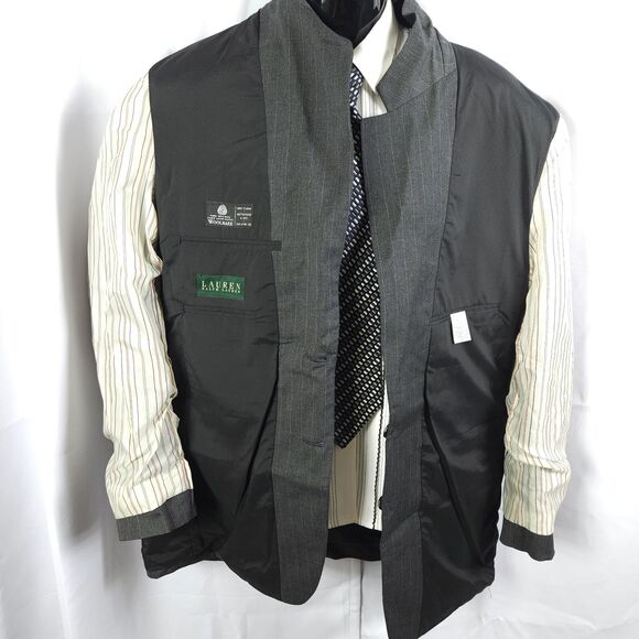 Lauren Ralph Lauren Mens 42L Gray Wool Pinstripe 2-Button Sports Coat Blazer - Picture 4 of 10
